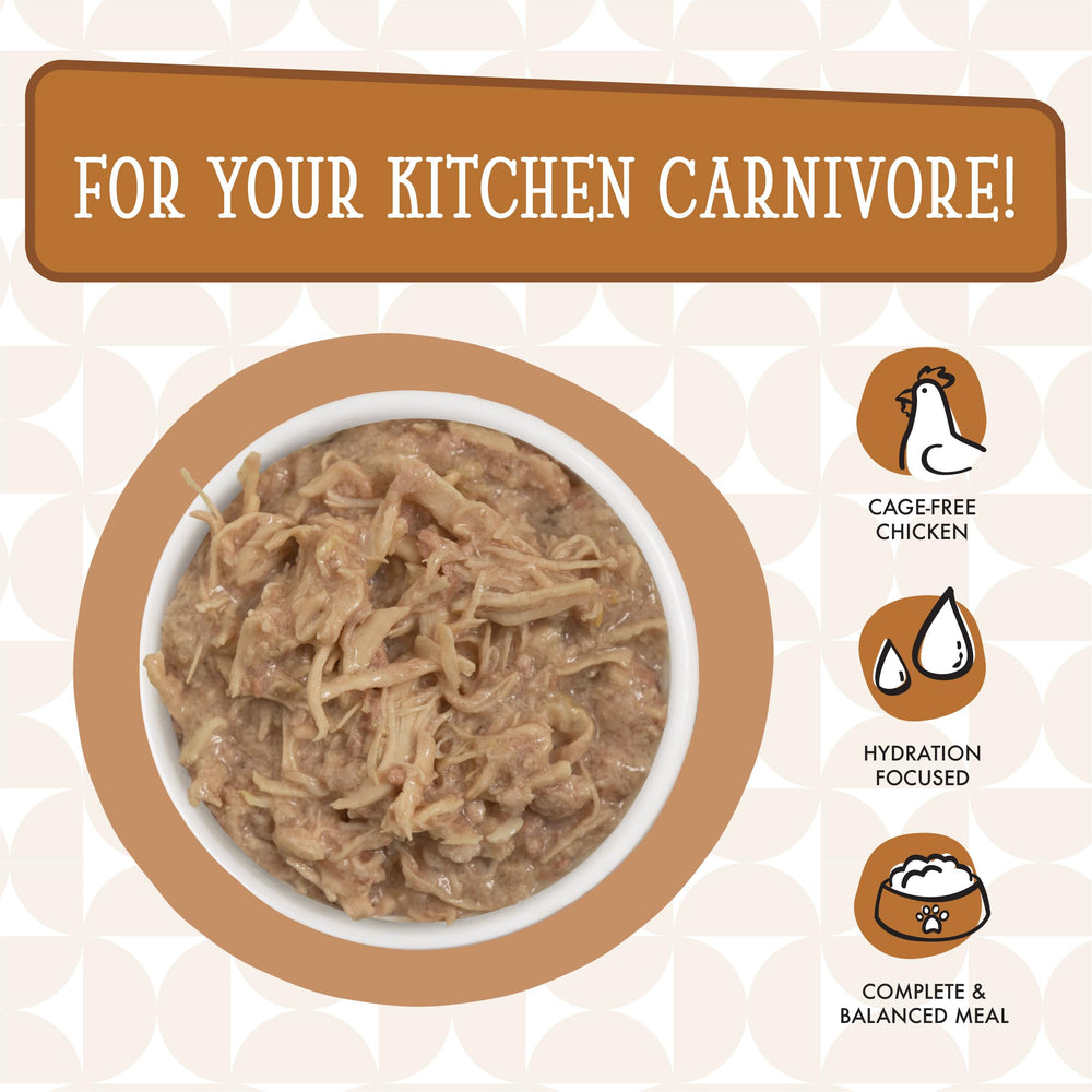 Weruva Fowl Ball cat food with its au jus highlighted.