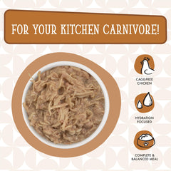 Weruva Fowl Ball cat food with its au jus highlighted.