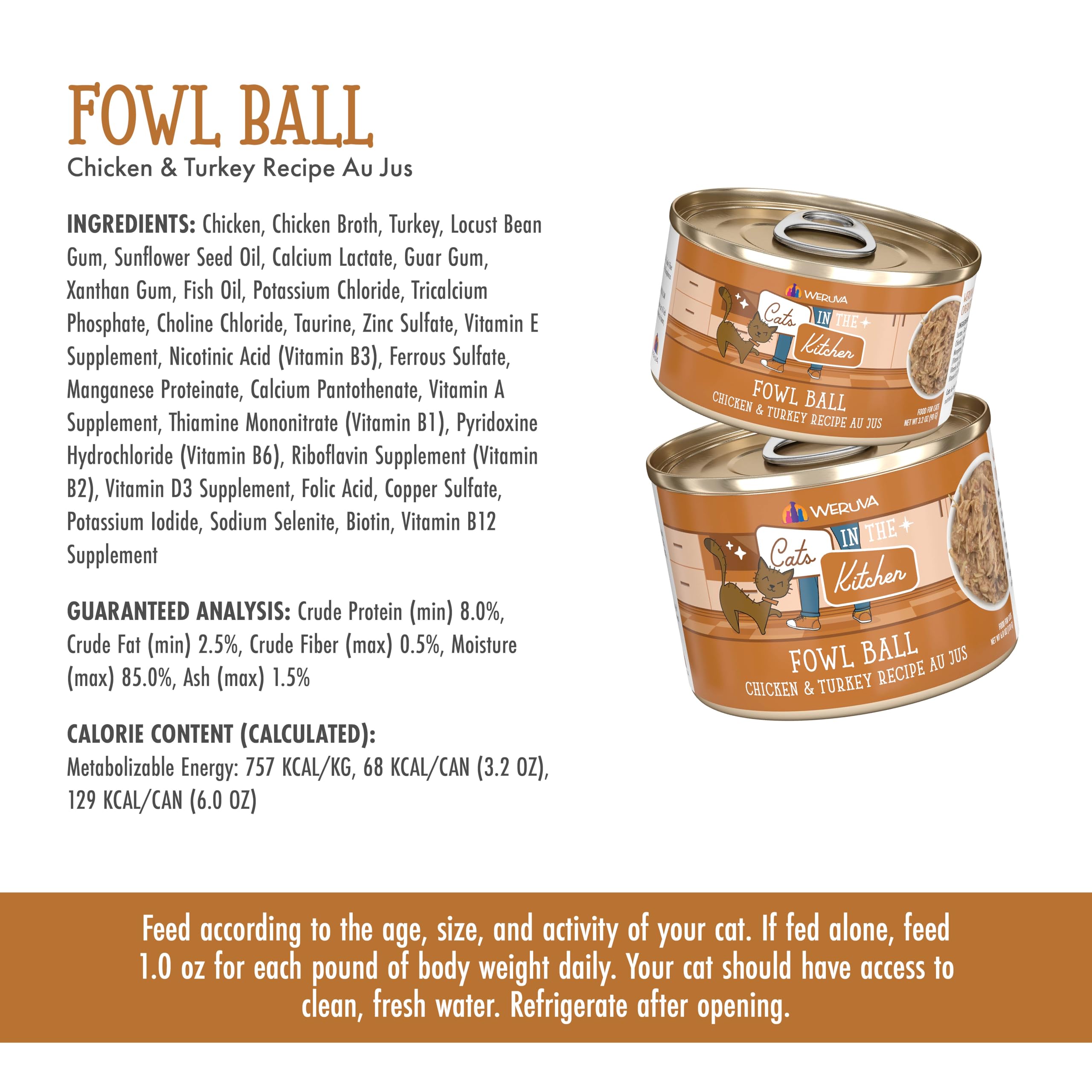 Weruva Fowl Ball cat food showing shredded chicken texture.