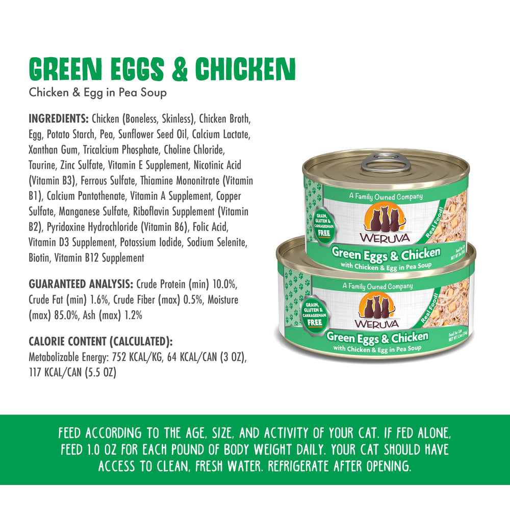 Weruva Green Eggs & Chicken shown served as a wet cat food.