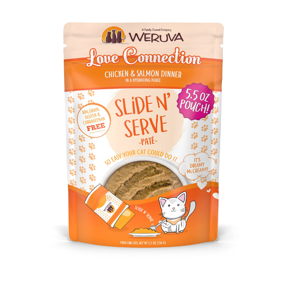 Weruva Love Connection wet cat food pouch shown from the front.