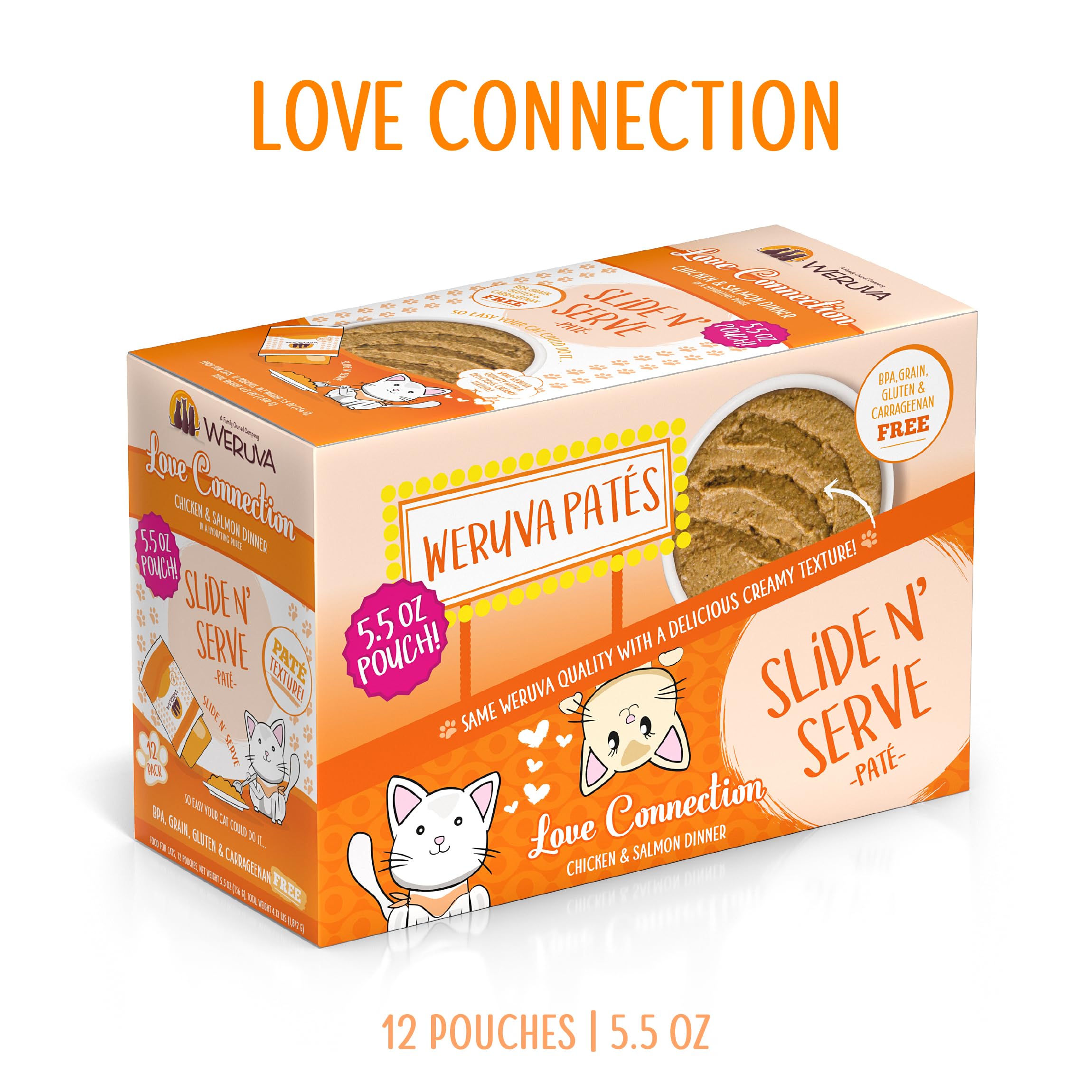 Weruva Love Connection wet cat food shown with its creamy pâté texture.