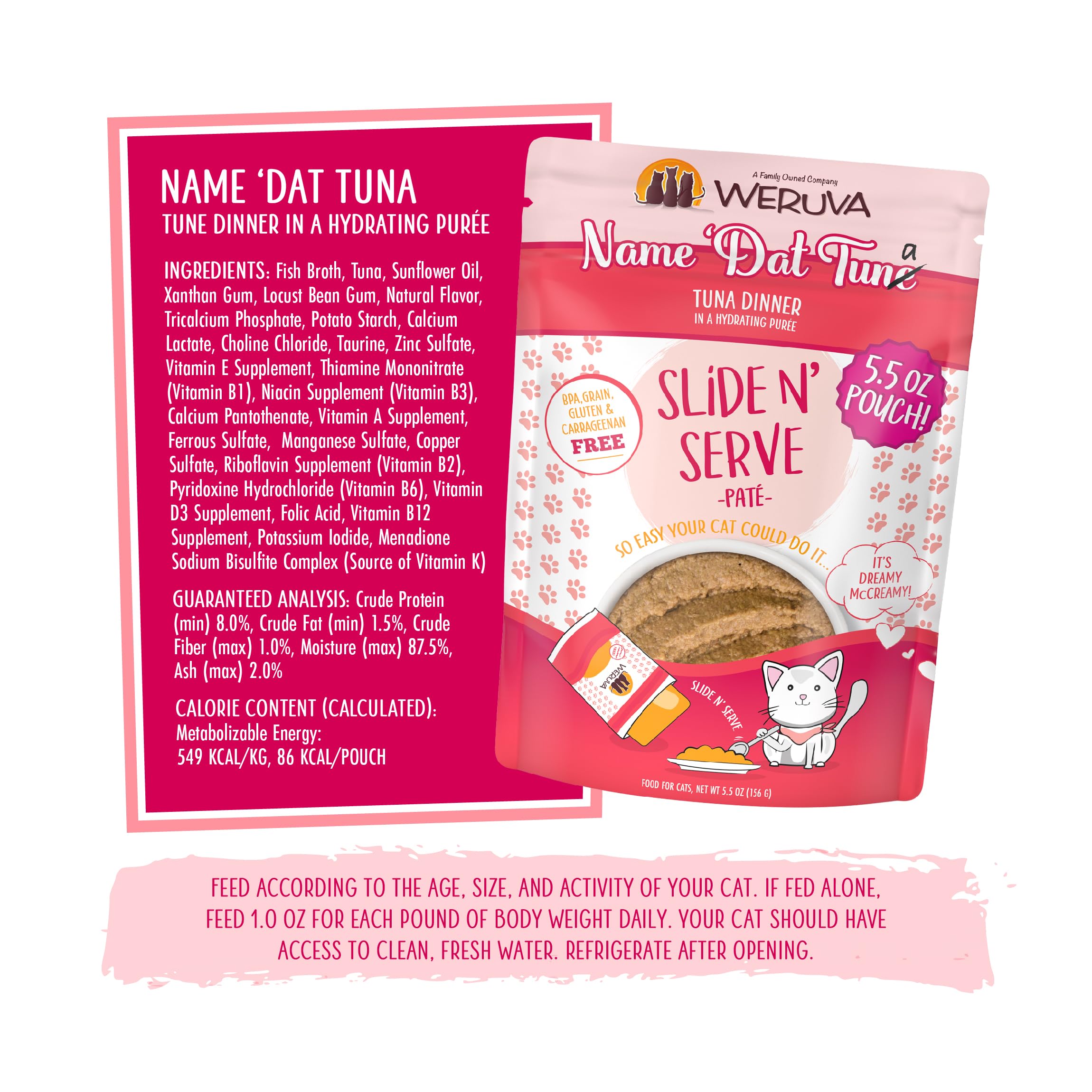 Weruva Name Dat Tuna wet cat food ingredient label detail.