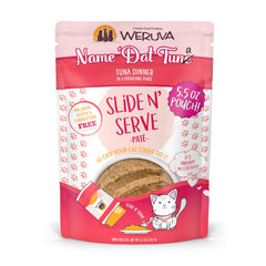 Weruva Name Dat Tuna wet cat food pack shown from the front.