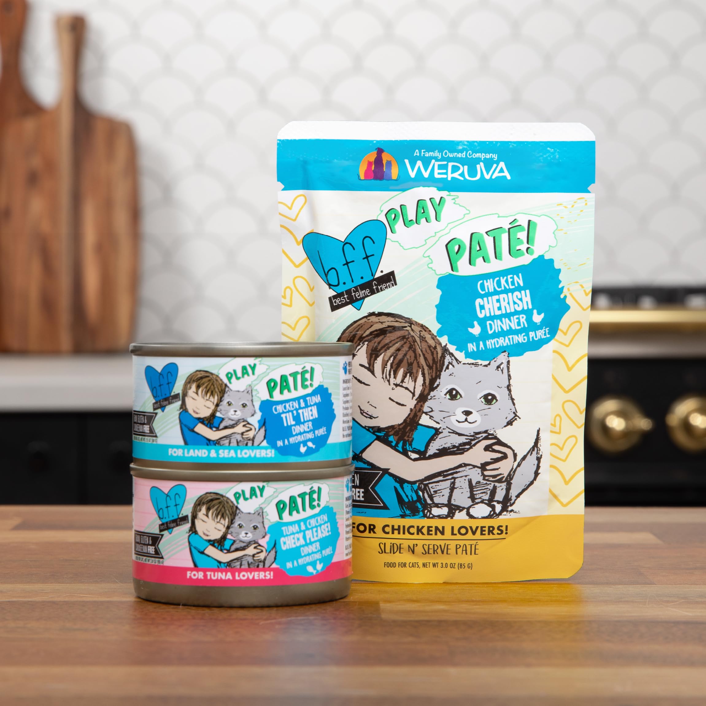 Weruva B.F.F. Play Paté Buffet pack shown as a complete variety case.