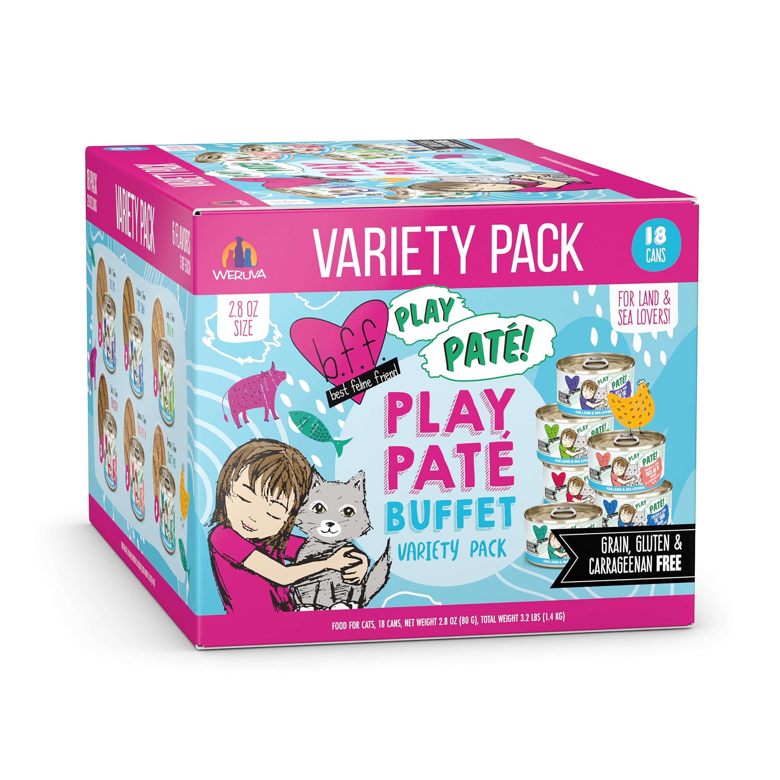 Weruva B.F.F. Play Paté Buffet variety pack shown from the front.
