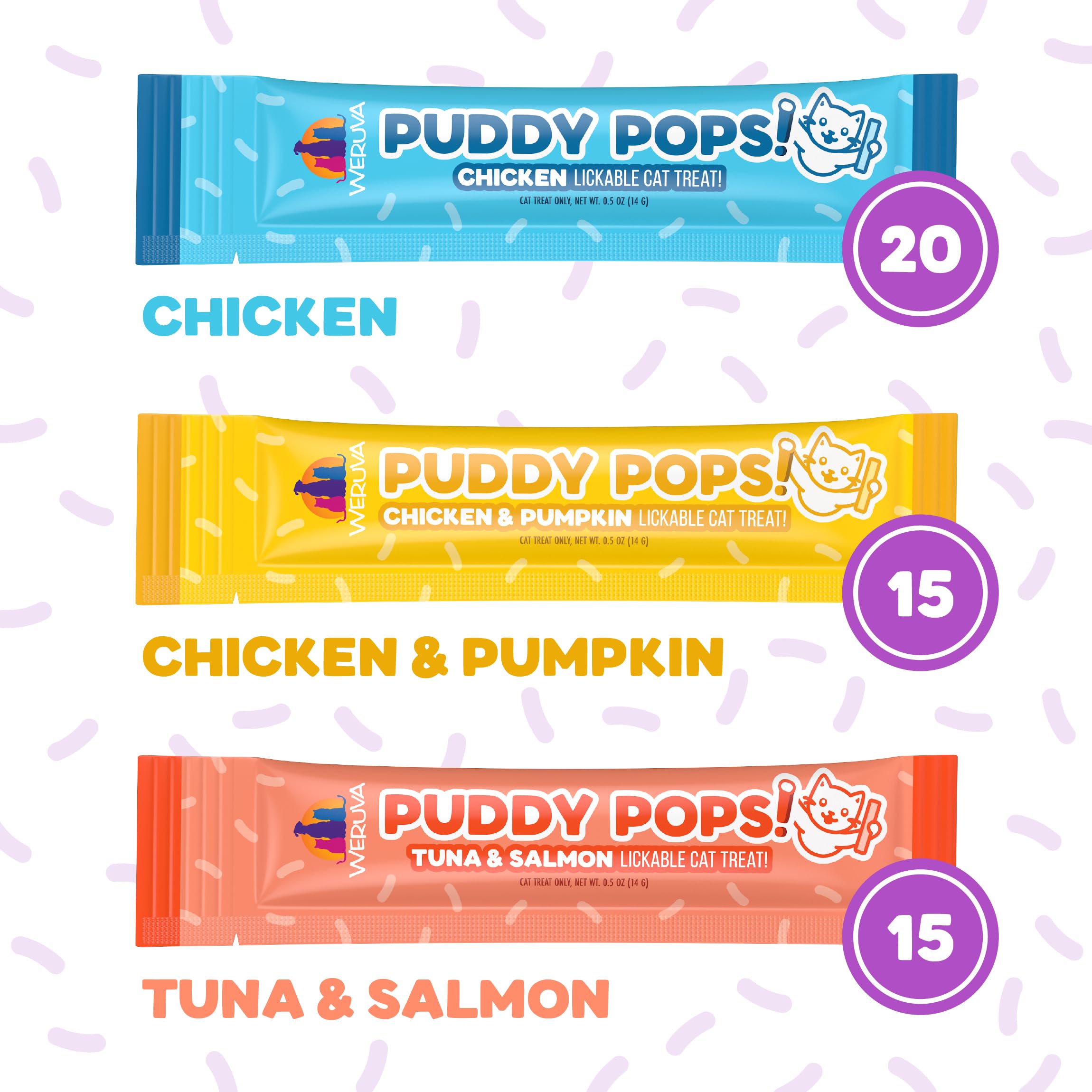 A cat enjoying a lickable Weruva Puddy Pops treat.