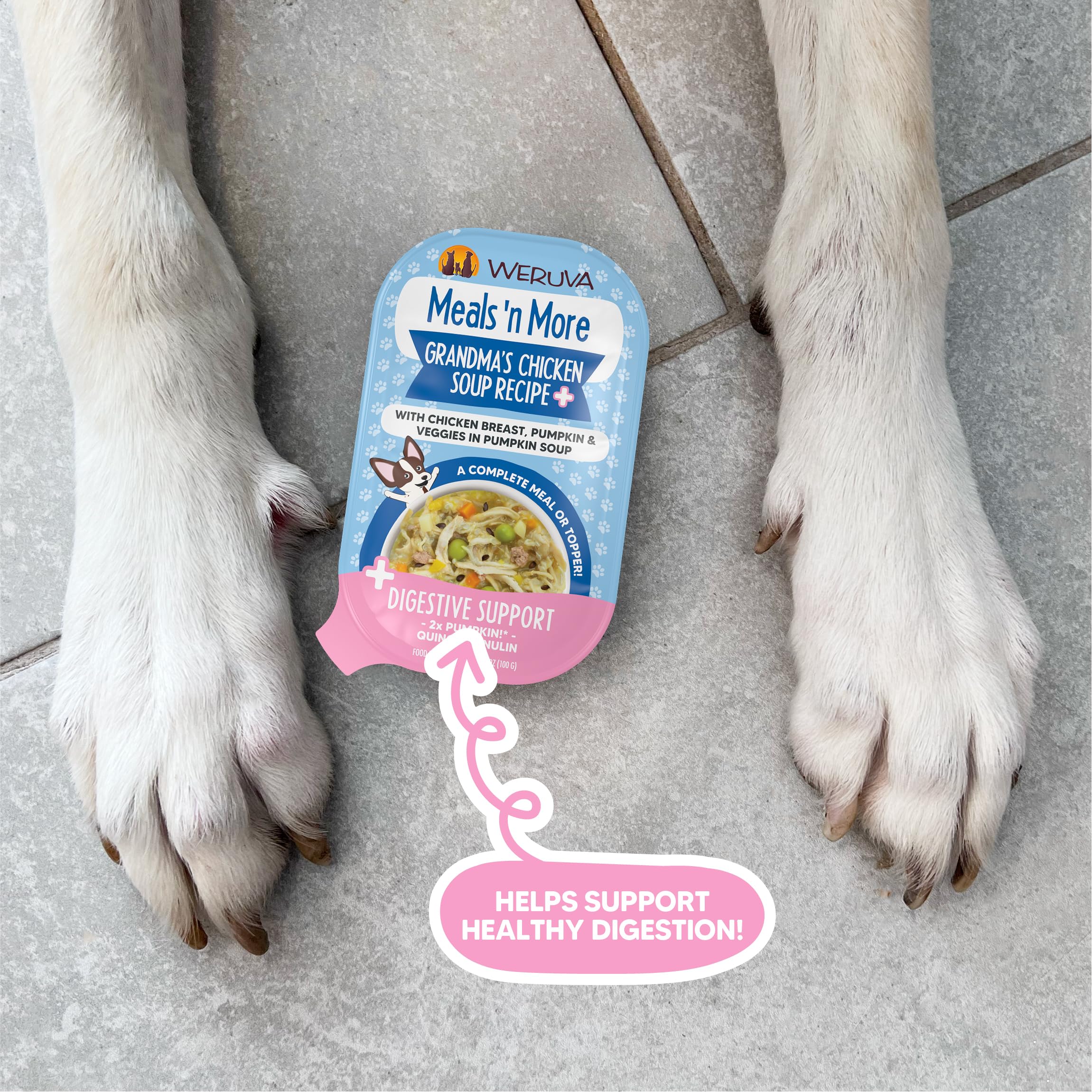 Weruva wet dog food shown ready to serve to a dog.