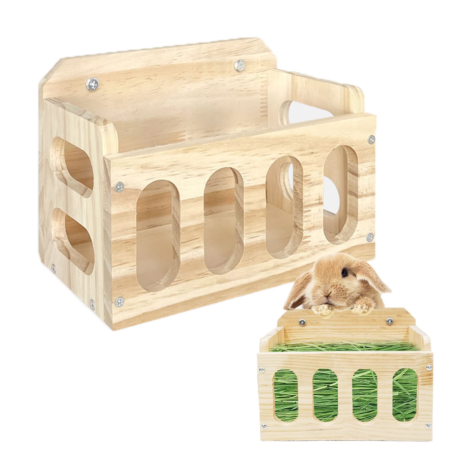 WEWAYKGJ wooden hay feeder shown from the front, displaying its open rack design.
