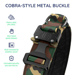 WhoseID tactical dog collar metal buckle shown in a close-up view.
