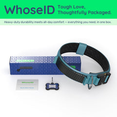 WhoseID tactical dog collar shown in use during an outdoor activity.