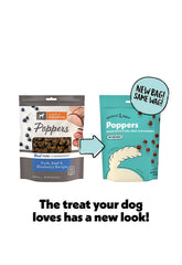 Wiggles & Wags Poppers dog treats shown close up to highlight their soft, chewy texture.