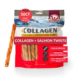 Wild Eats salmon flavor collagen twist dog chews shown in a full product view.