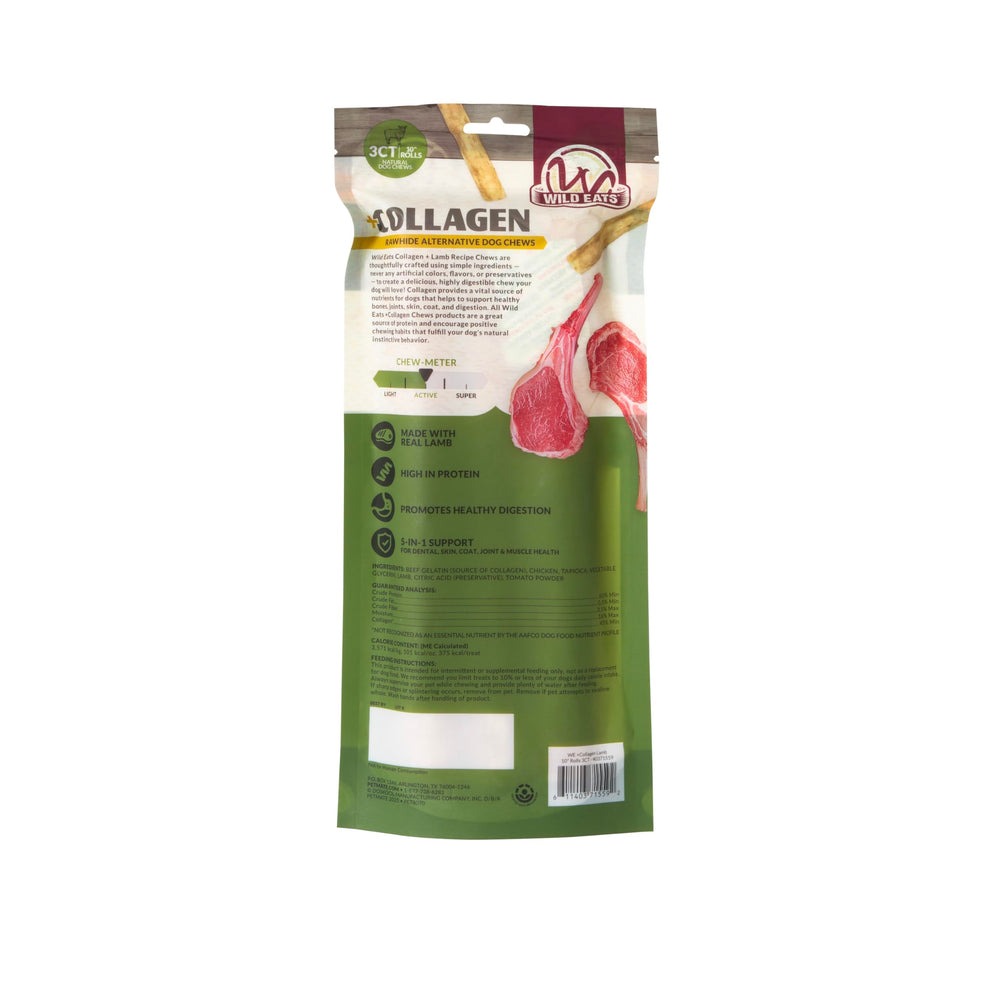 Wild Eats Lamb Collagen Cheek Rolls shown from a side angle.