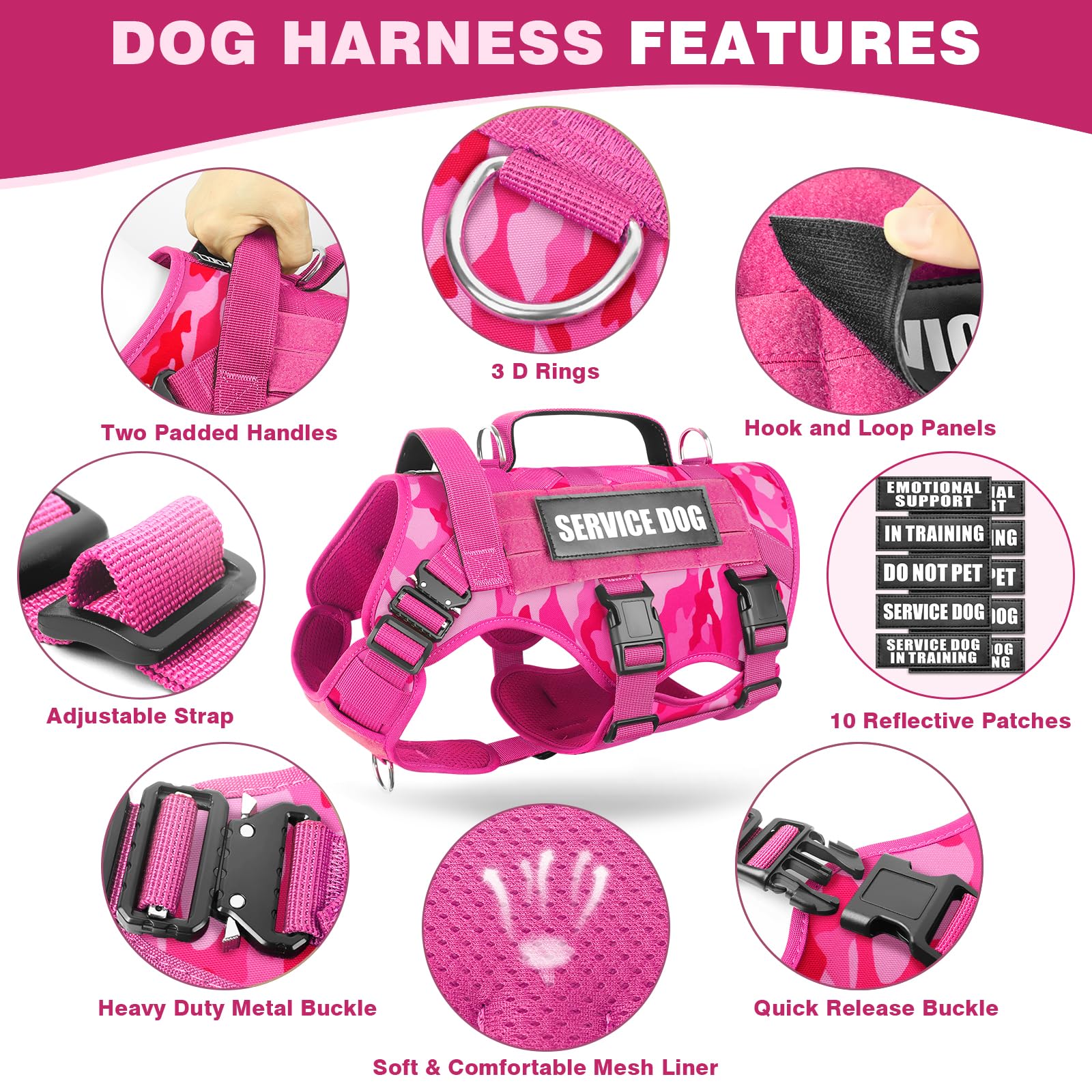 WINSEE dog harness close-up showing its metal shoulder buckles.