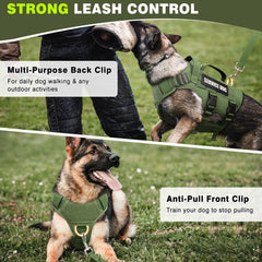 WINSEE dog harness close-up showing the MOLLE panels on both sides.