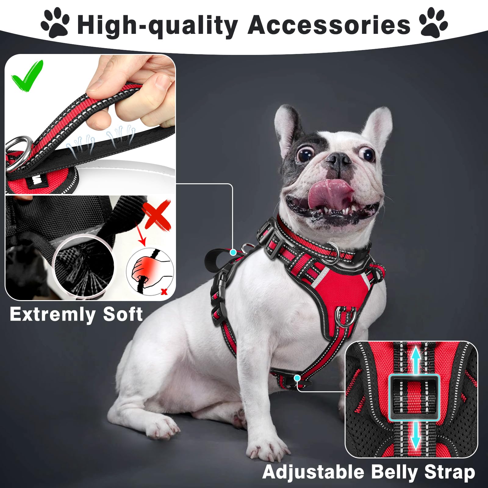 WINSEE dog harness close-up showing reflective nylon material.