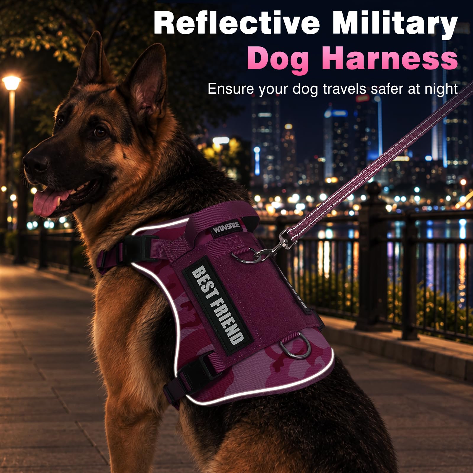 WINSEE tactical dog harness panels for attaching removable patches and badges.