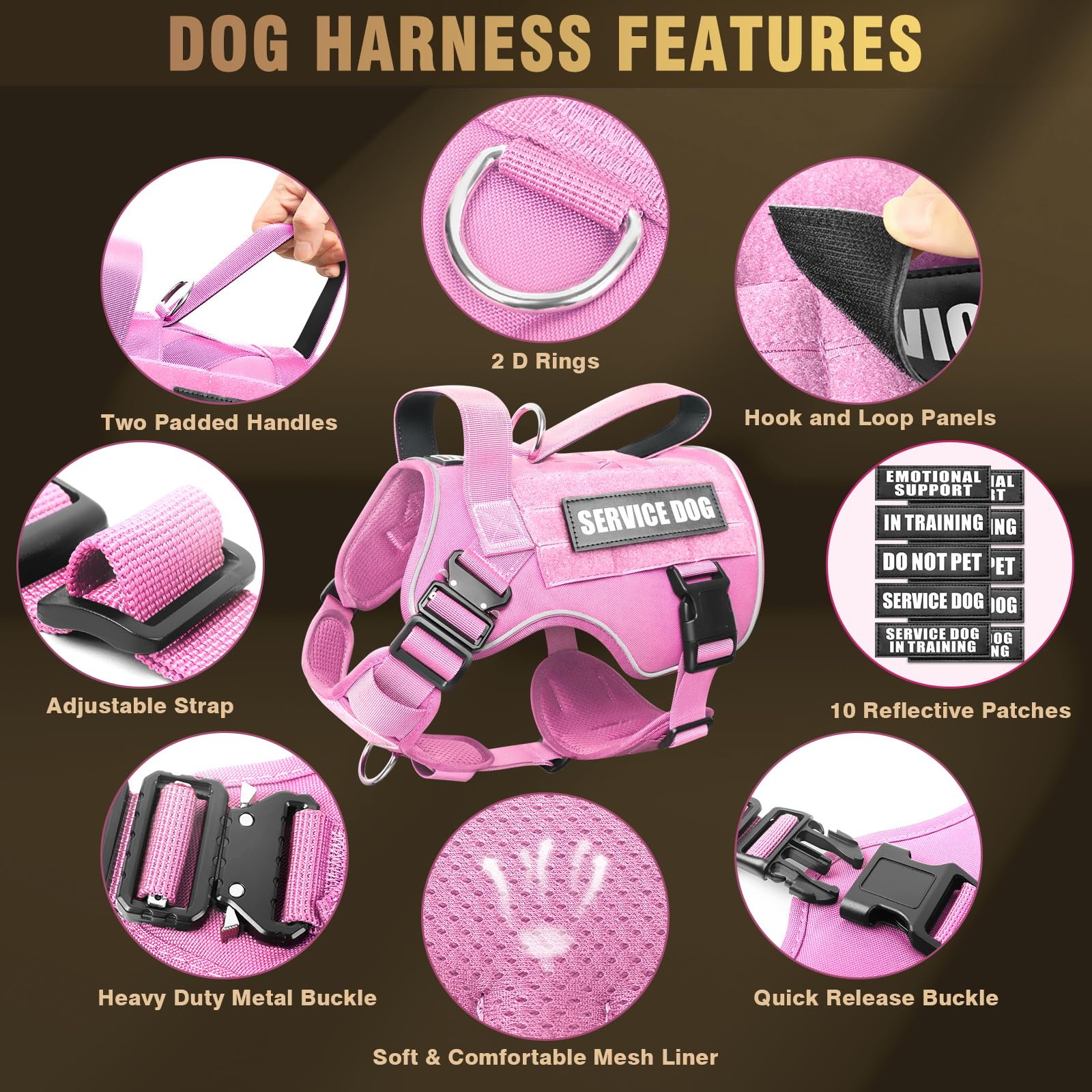 WINSEE MOLLE dog vest detail of the stainless steel leash rings.