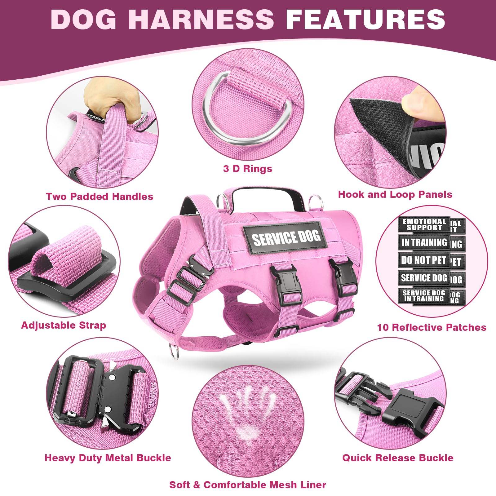 WINSEE Service Dog Vest Harness detail showing its stainless steel D-rings.