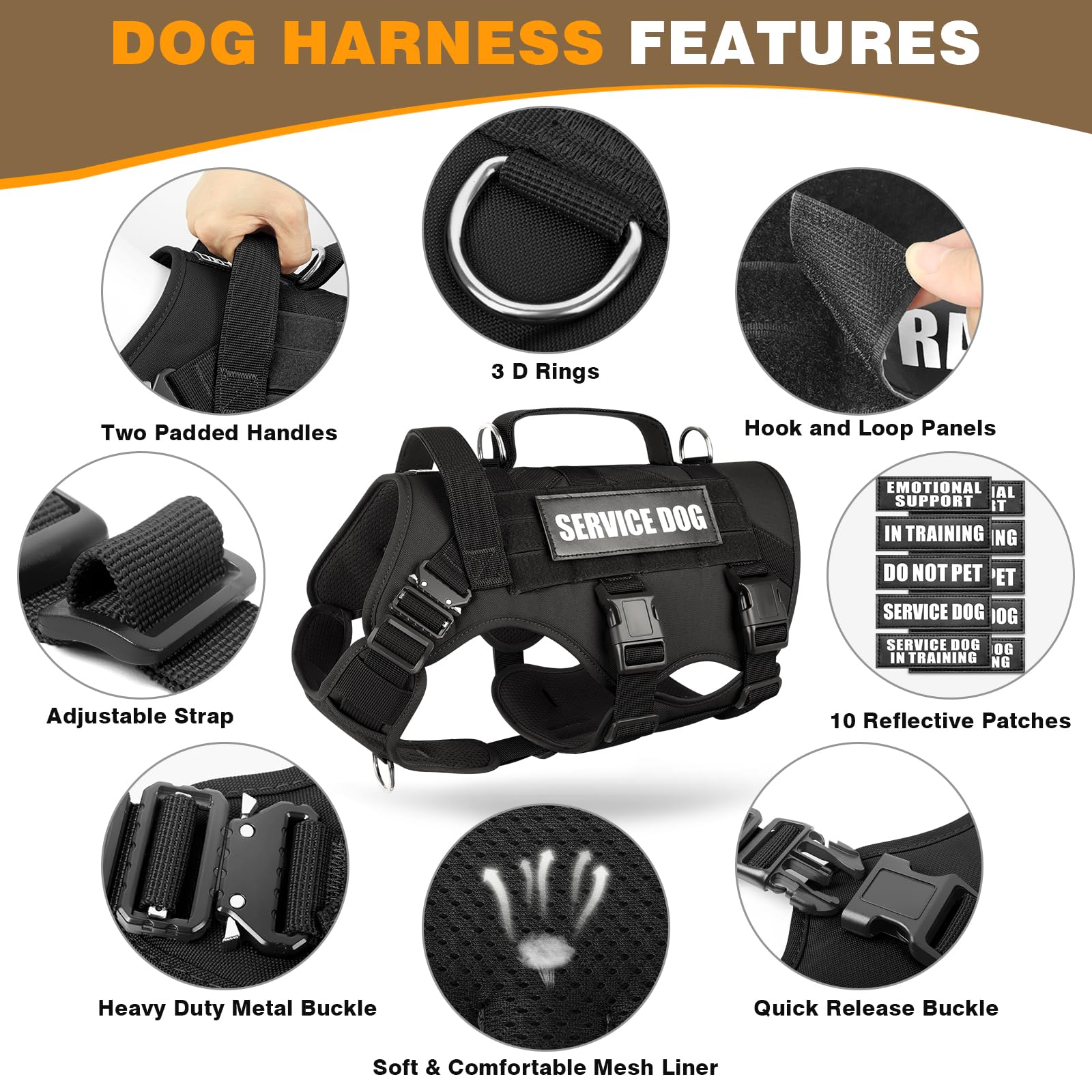 WINSEE Service Dog Vest Harness showing its hook-and-loop patch panels.