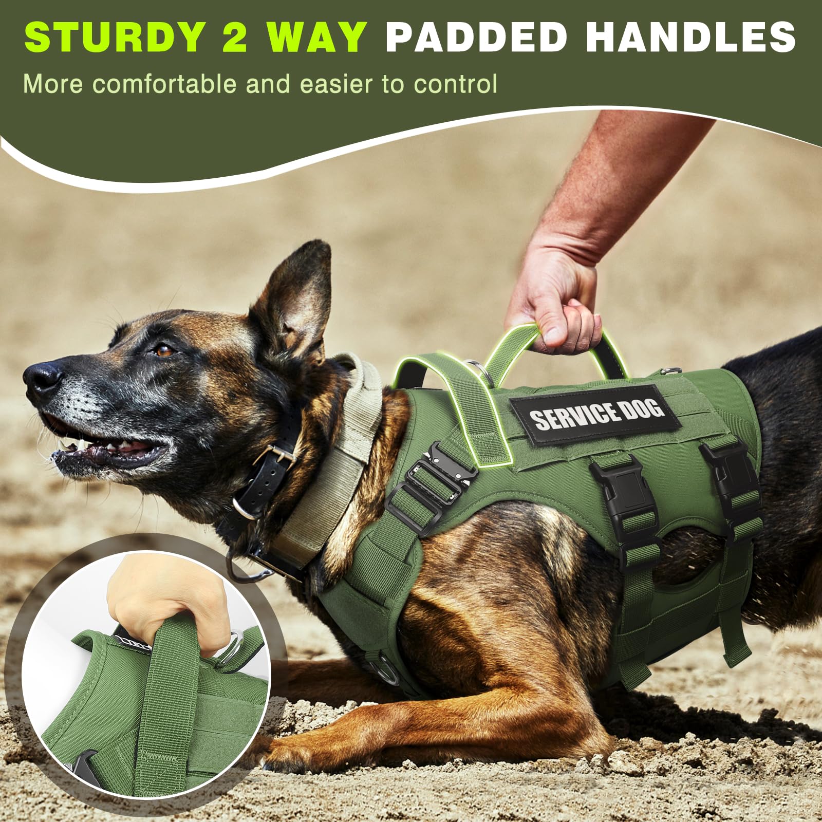 WINSEE Service Dog Vest Harness showing its stainless steel leash rings.