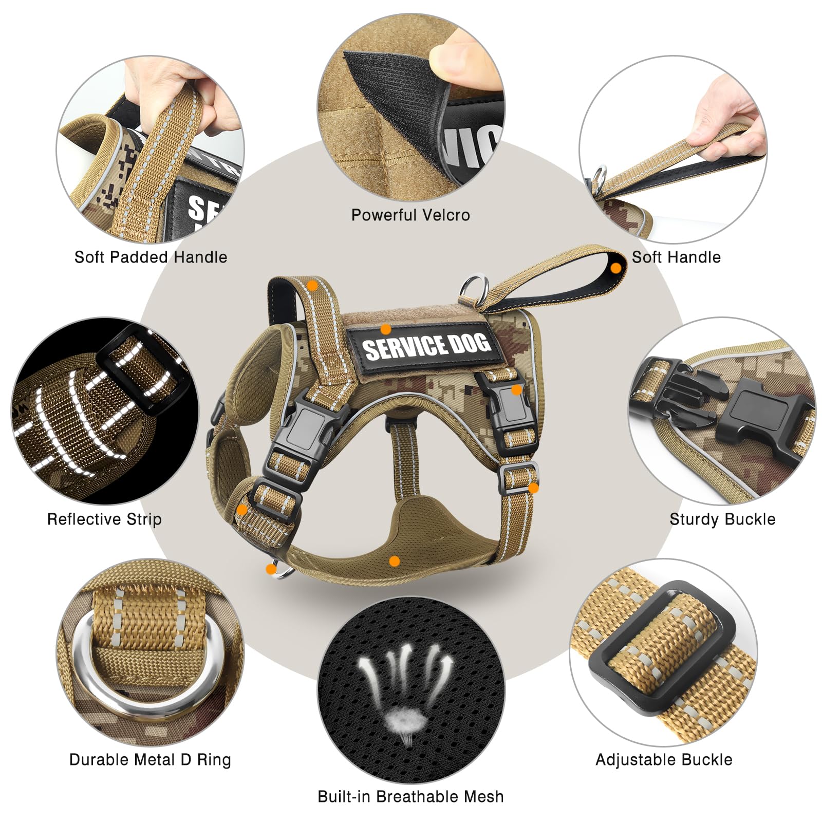 WINSEE Tactical Dog Harness side view showing MOLLE panels on both sides.