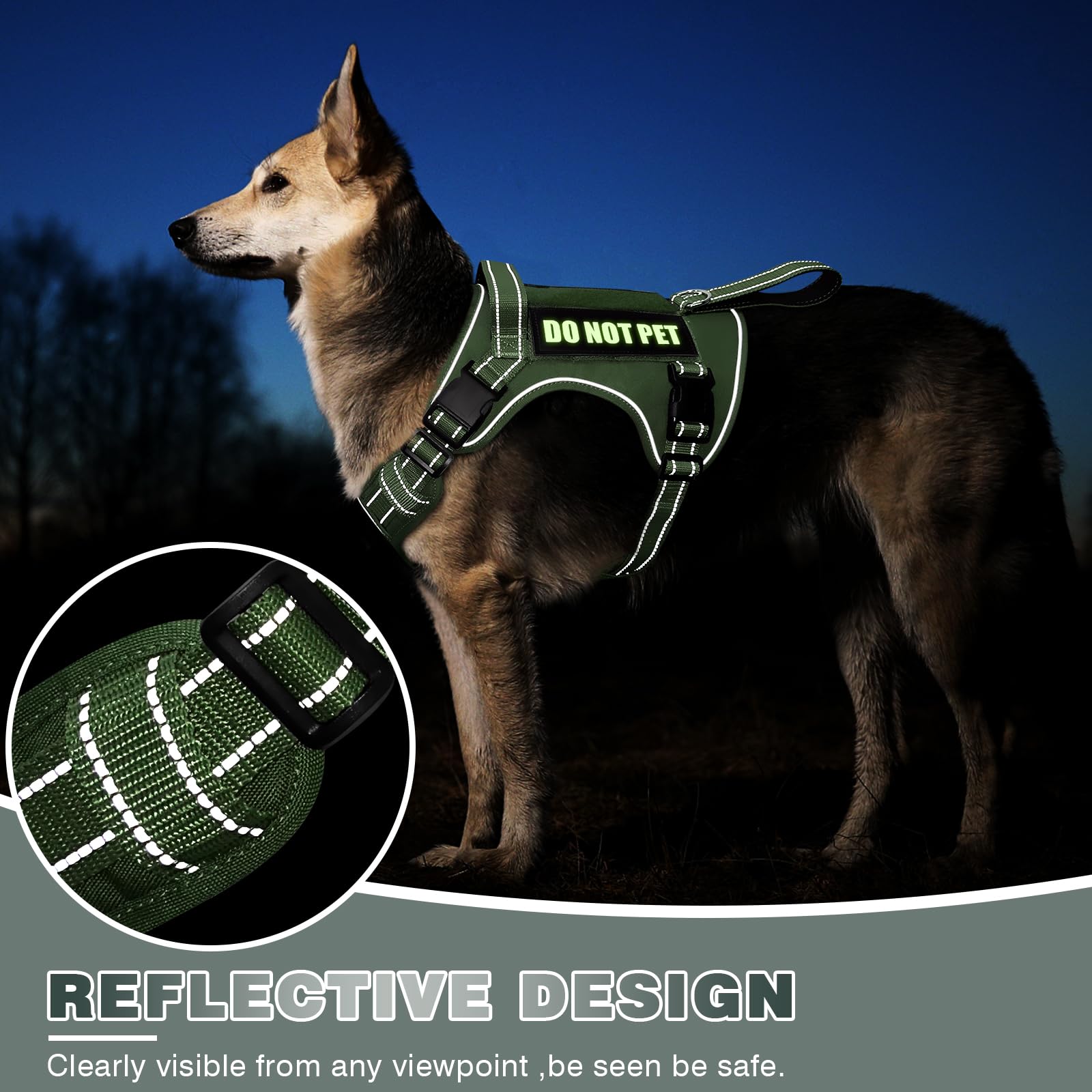 WINSEE Tactical Dog Harness shown with the included hook-and-loop patches.