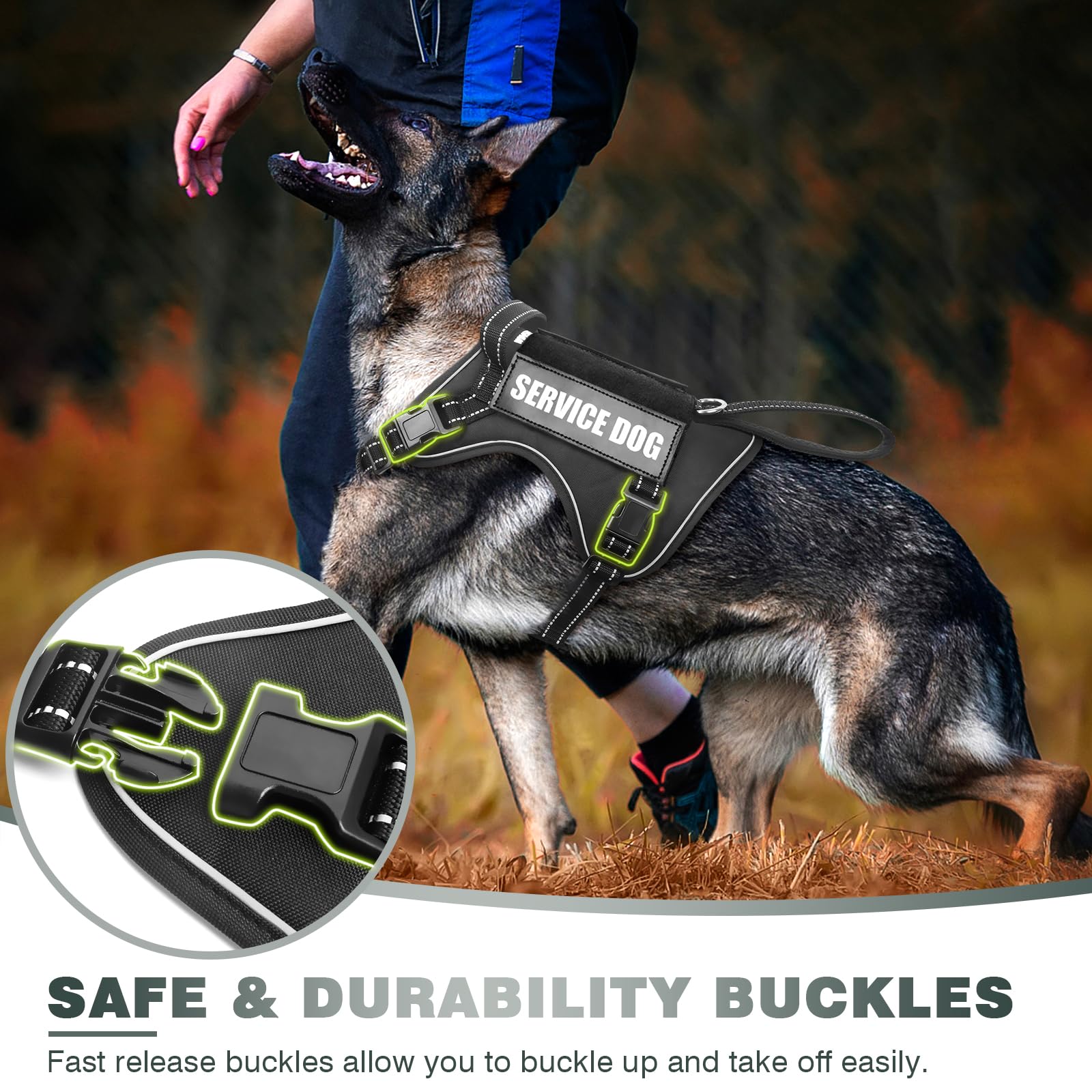 WINSEE Tactical Dog Harness detail showing its reflective nylon material.