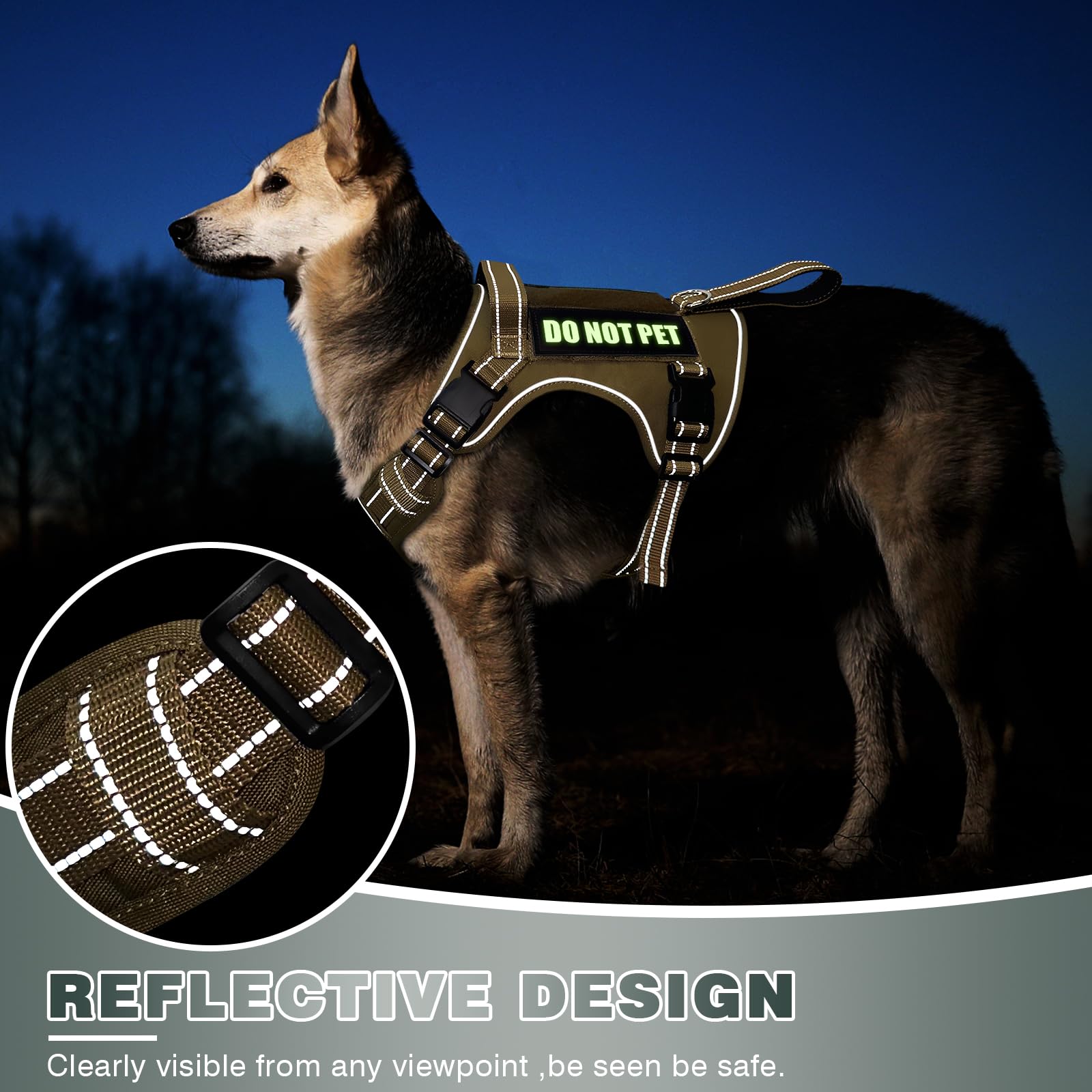 WINSEE tactical dog harness showing the reflective nylon material.