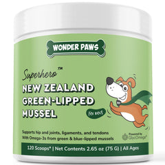 WONDER PAWS mussel powder package shown from the front.