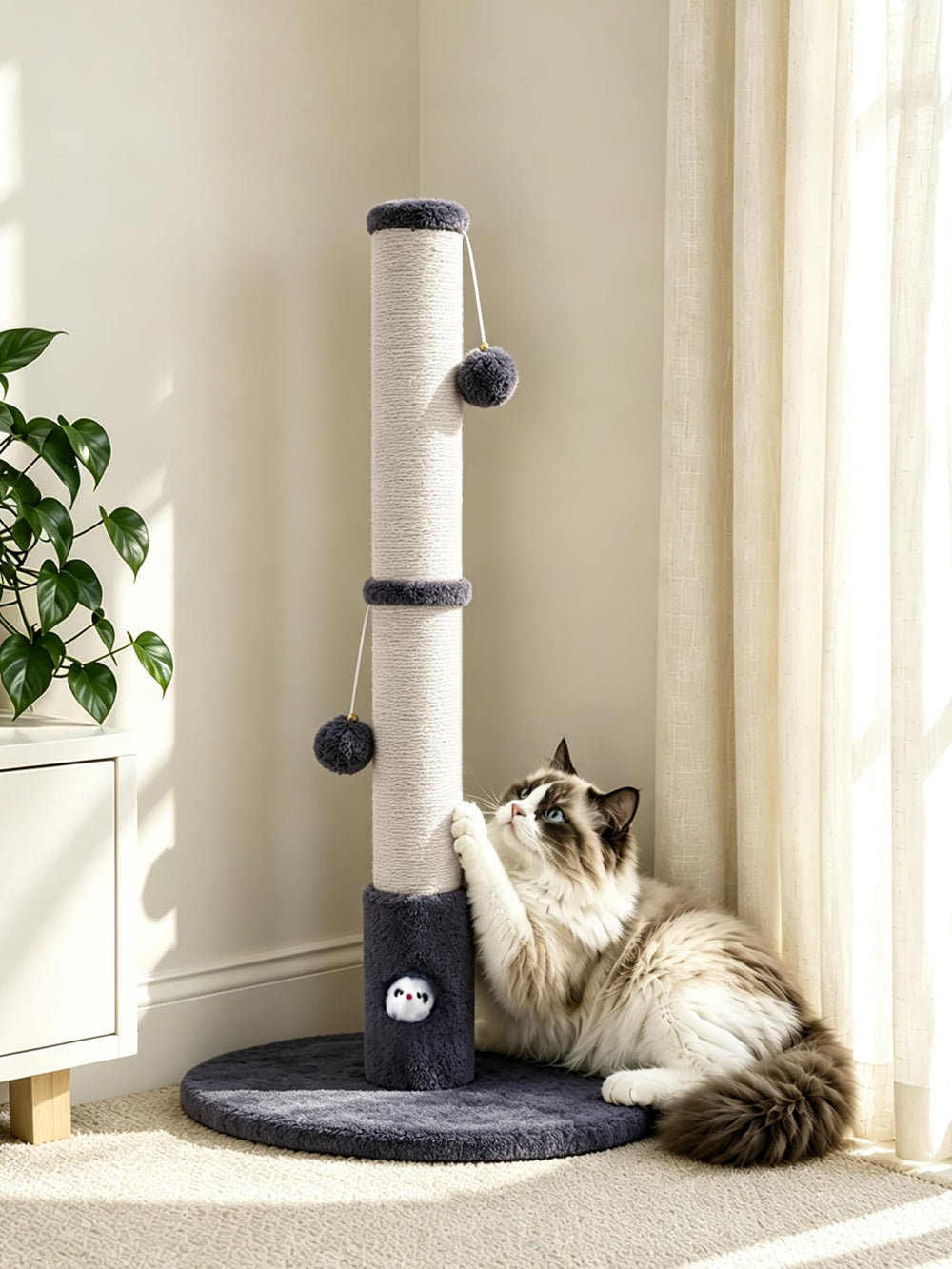 Woochpet cat scratching post shown with its heavy base.