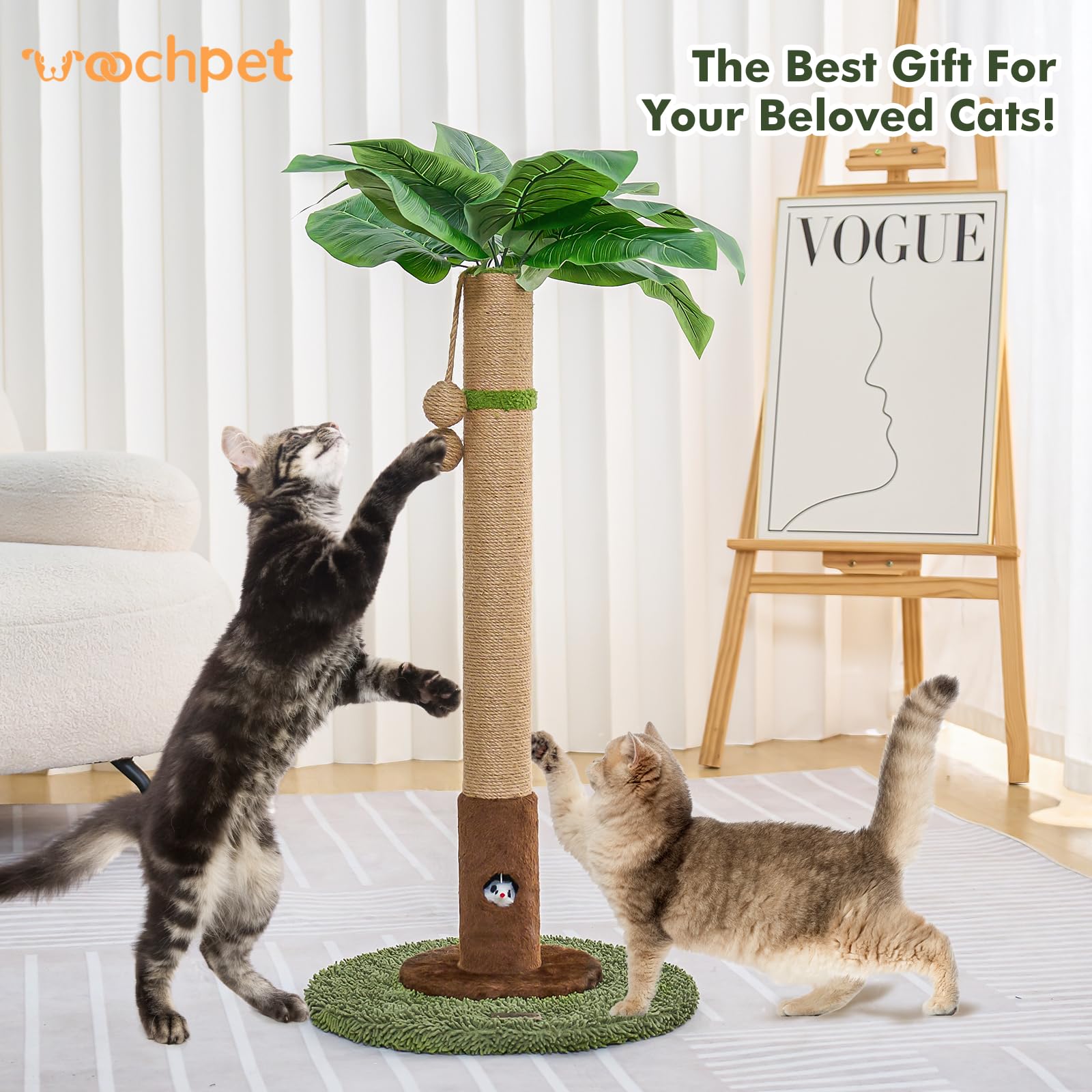 Woochpet Cat Scratching Post featuring the simulated leaf at the top.