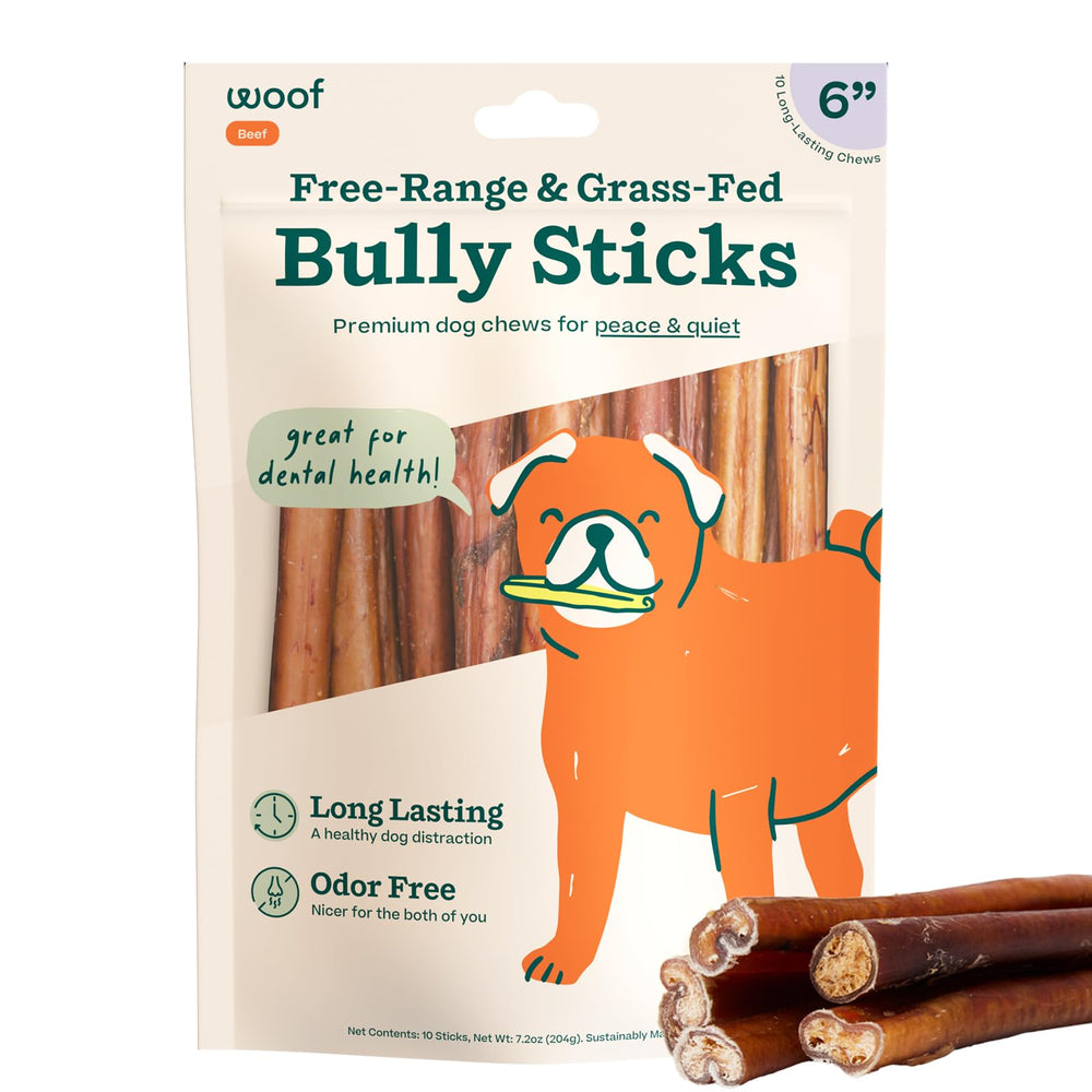 WOOF Bully Sticks shown from the front as a dog chew treat.