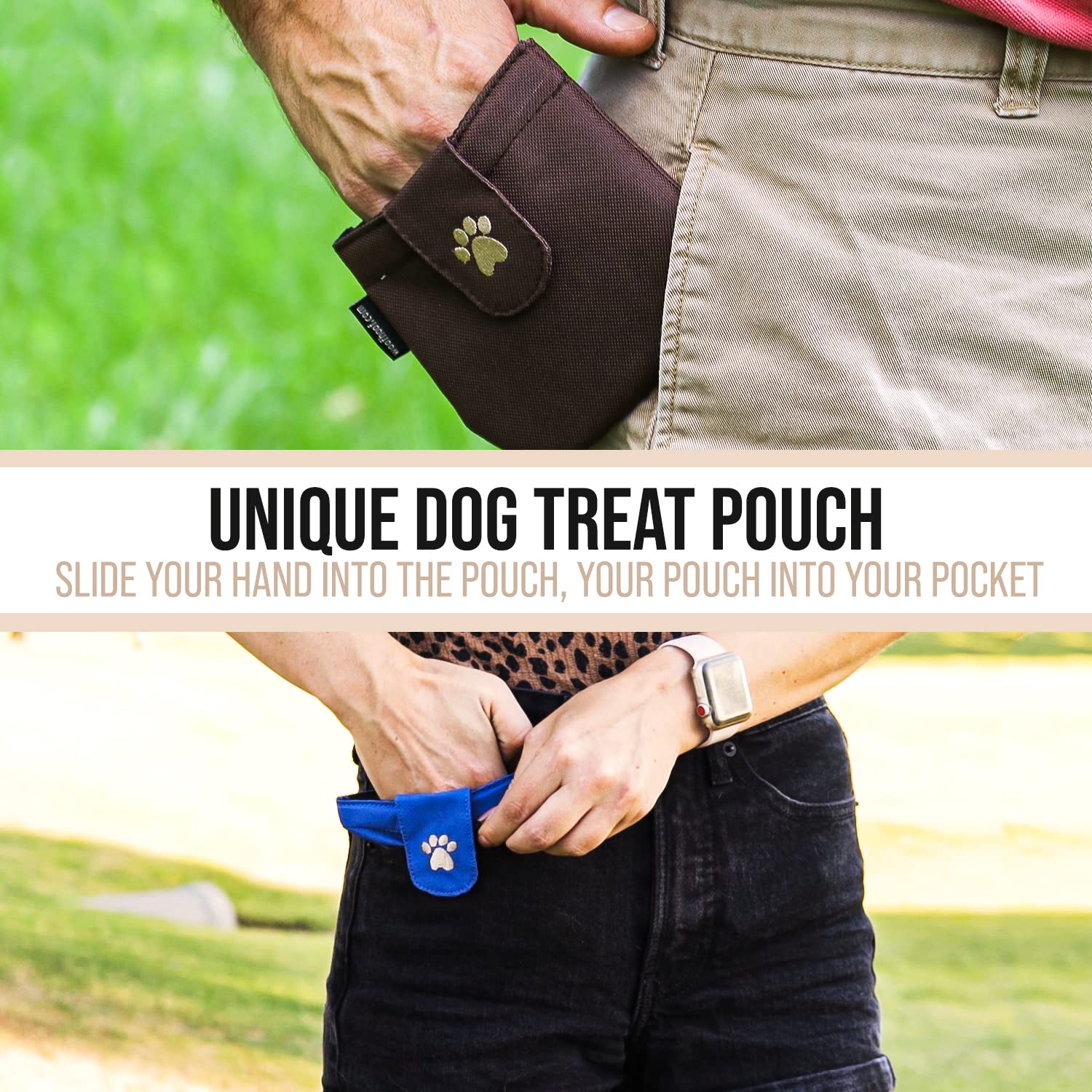 Woofhoof dog treat pouch showing its fully lined inner layer.