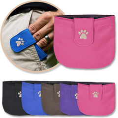 Woofhoof dog treat pouch shown from the front in pink.