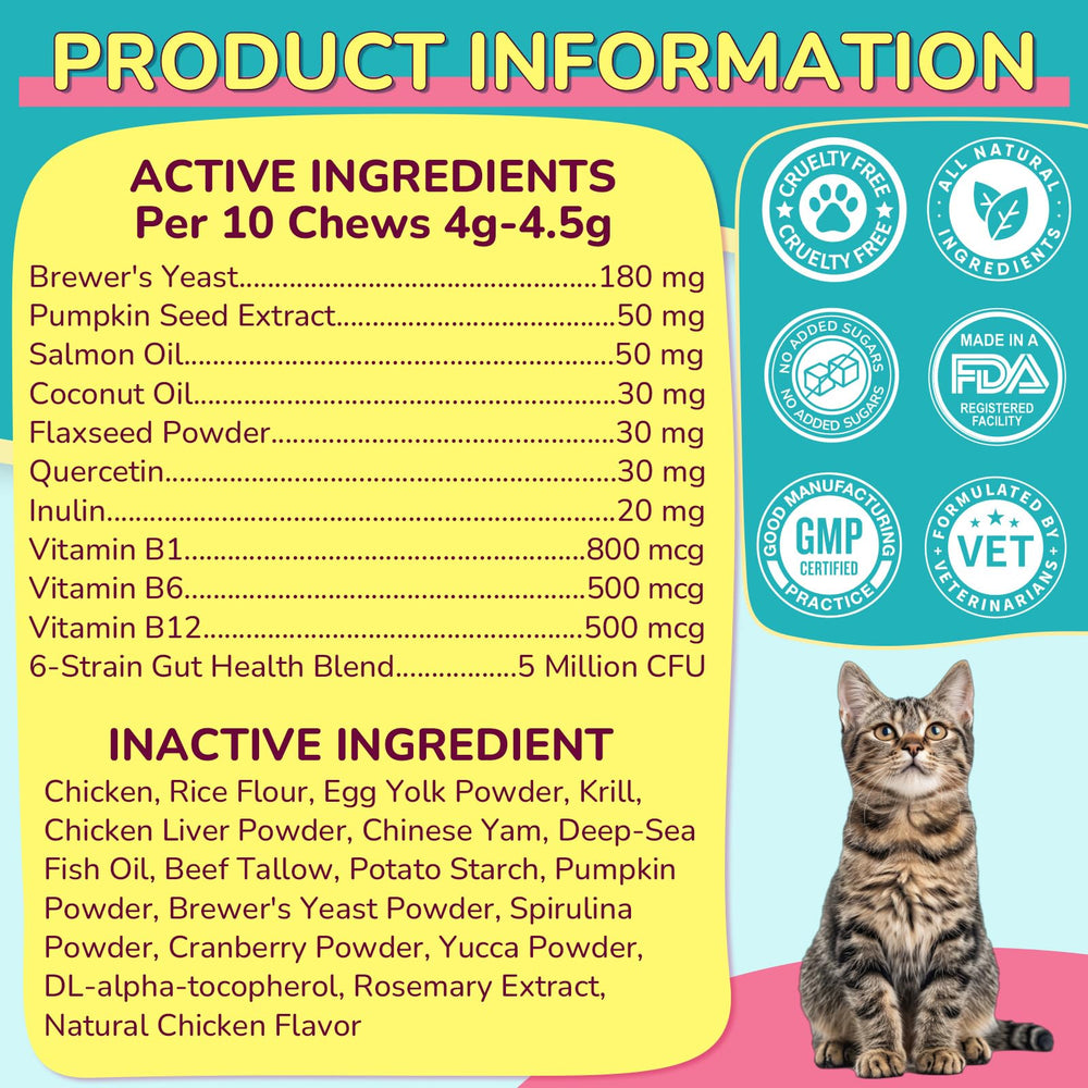 Woyamay cat flea and itch relief chews with B vitamins B1, B6, and B12.
