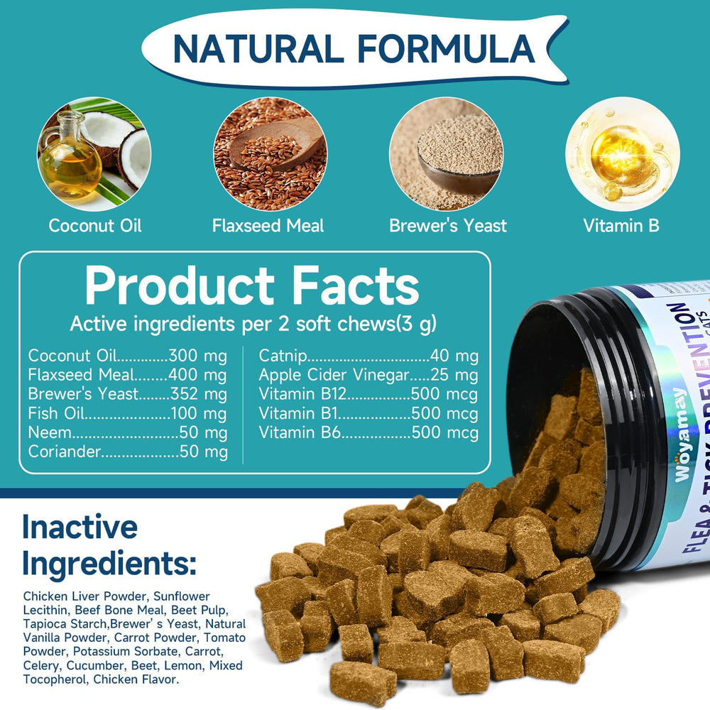 A Woyamay cat flea and tick chew crushed and mixed into cat food.