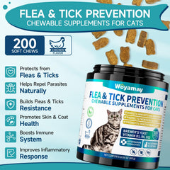 Woyamay cat flea and tick chews shown from the front.