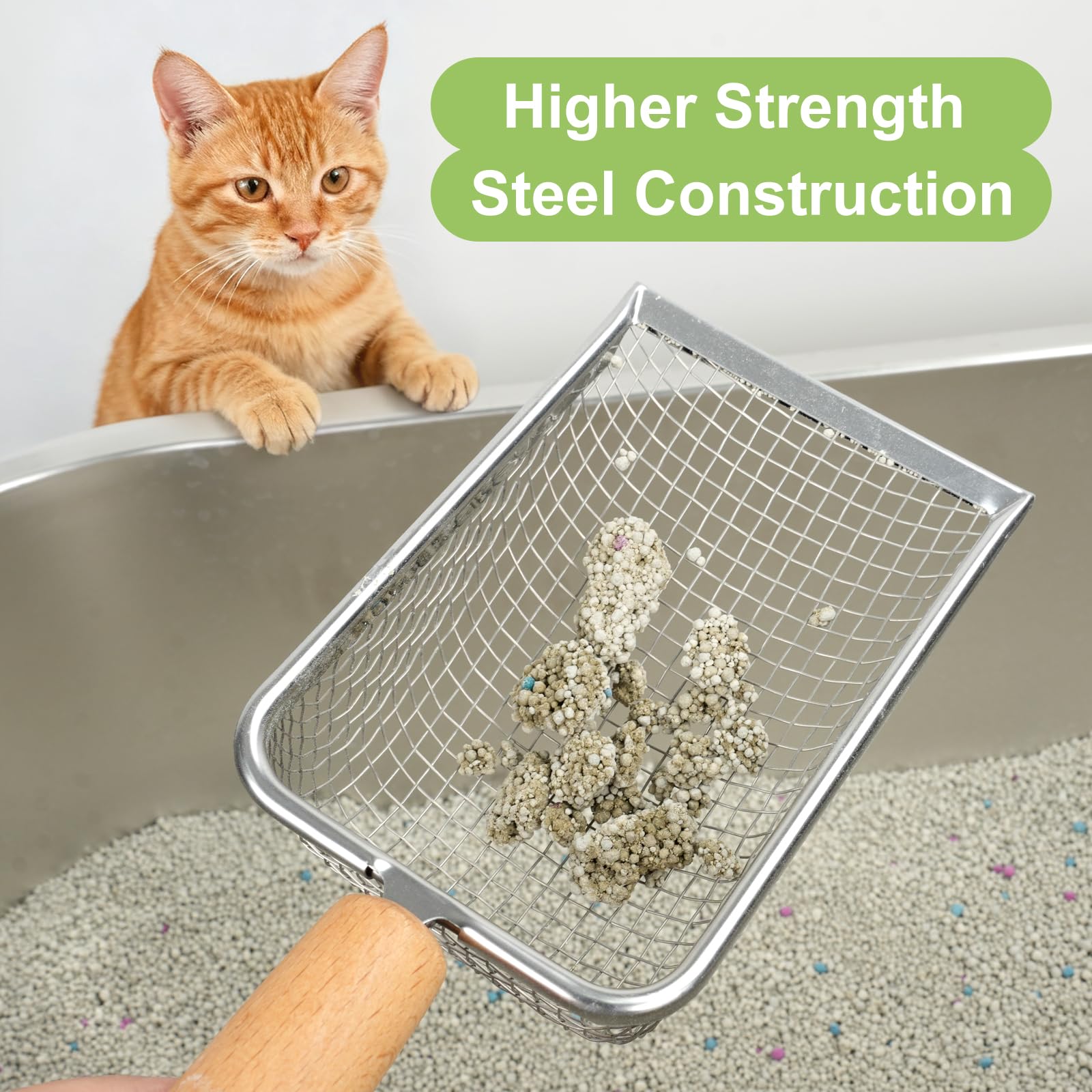 XBX cat litter scoop shown at an angle to display its stainless steel head.
