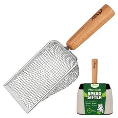 XBX cat litter scoop with holder shown from the front.
