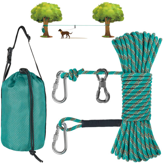 XiaZ dog trolley cable shown from the front as a portable overhead tie-out system.