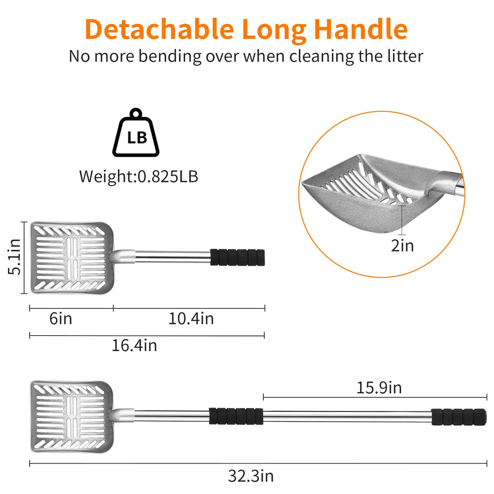 Yangbaga cat litter scoop displayed with its extended handle.