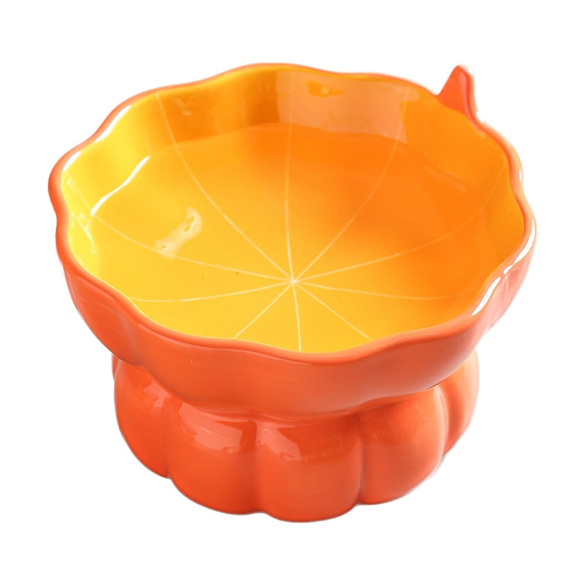 Yeexoxow pumpkin-shaped ceramic cat bowl shown from the front.