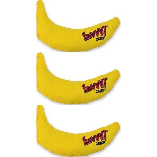 Yeowww! Banana catnip toy three-pack shown together.