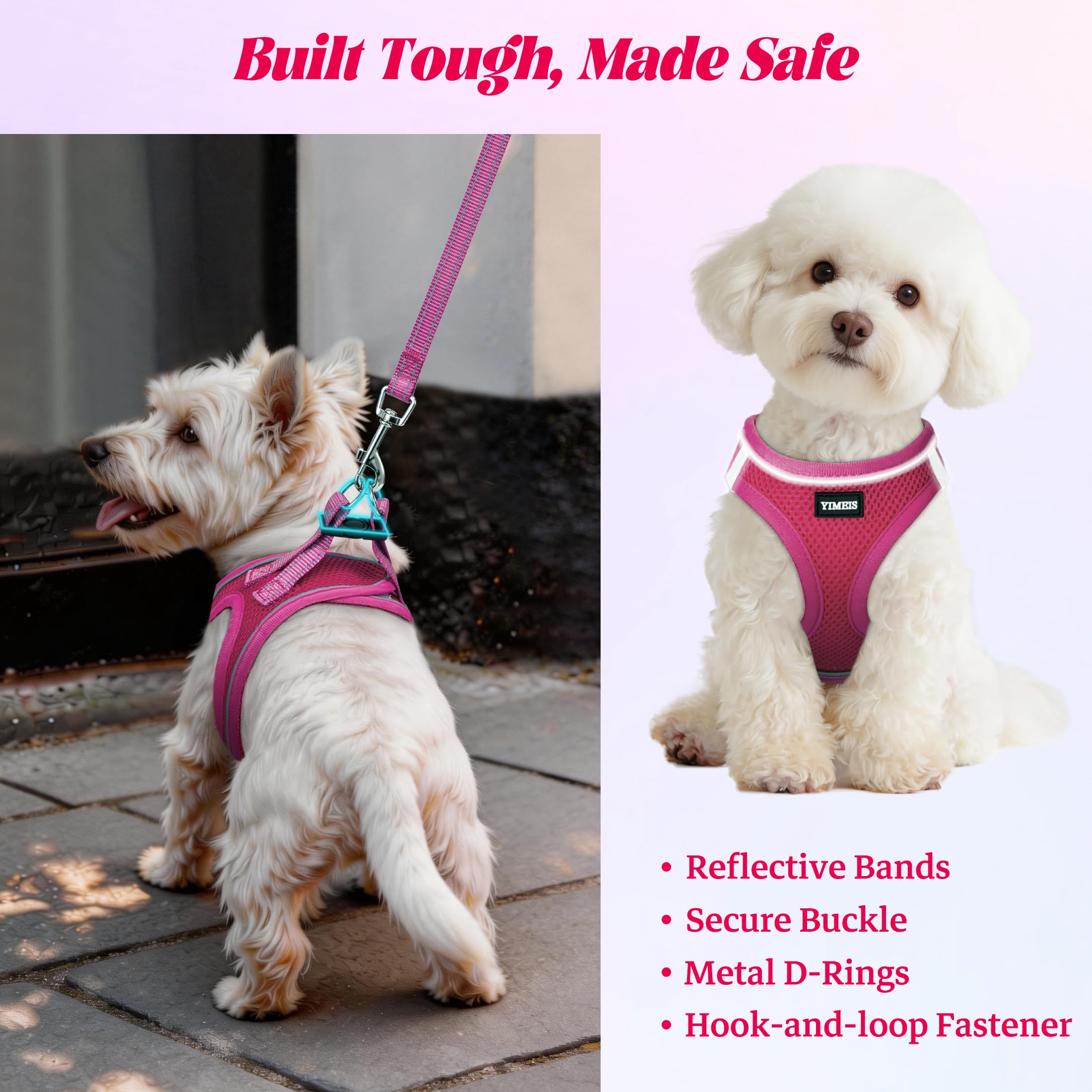 YIMEIS dog harness and leash set detail showing its buckle and double D-rings.
