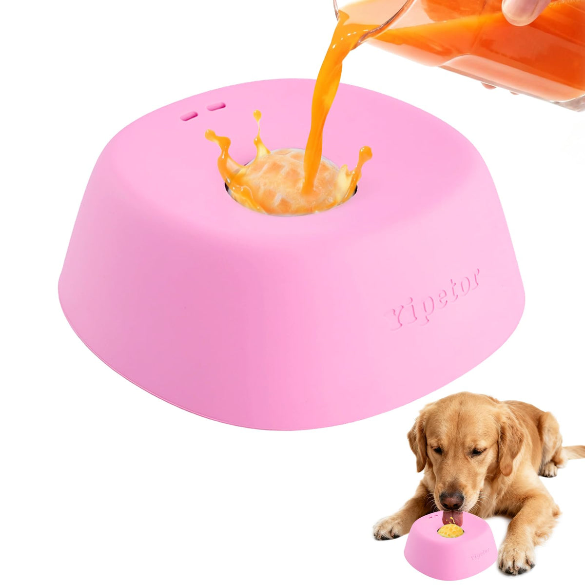 Yipetor Dog Lick Bowl shown from the front with its rolling-ball design.