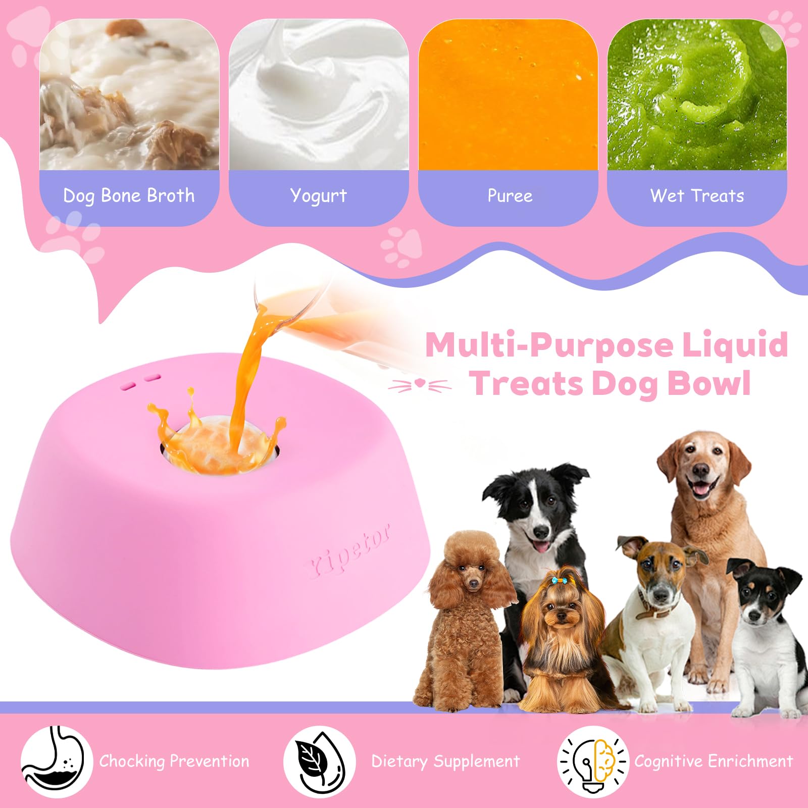 Yipetor Dog Lick Bowl presented for serving a liquid treat.