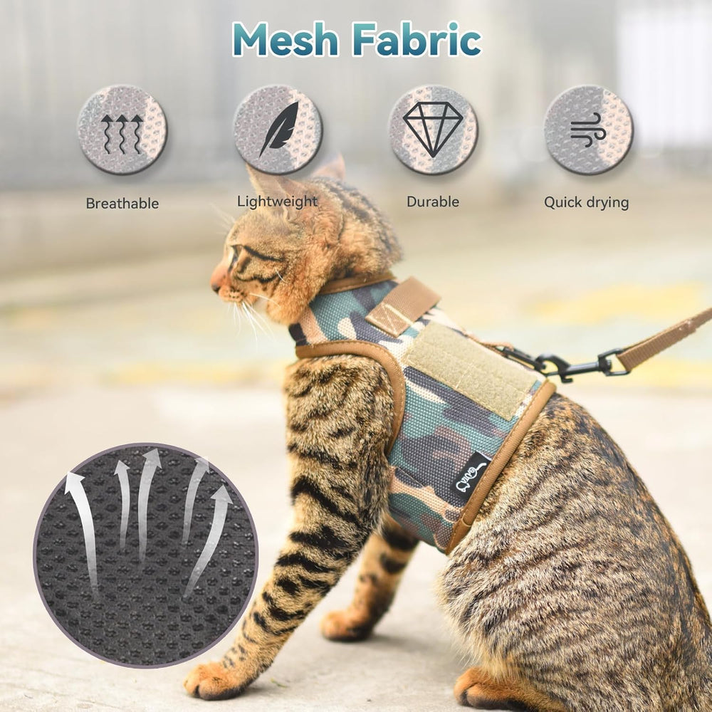 YIZHI MIAOW cat harness shown with its adjustable fit.