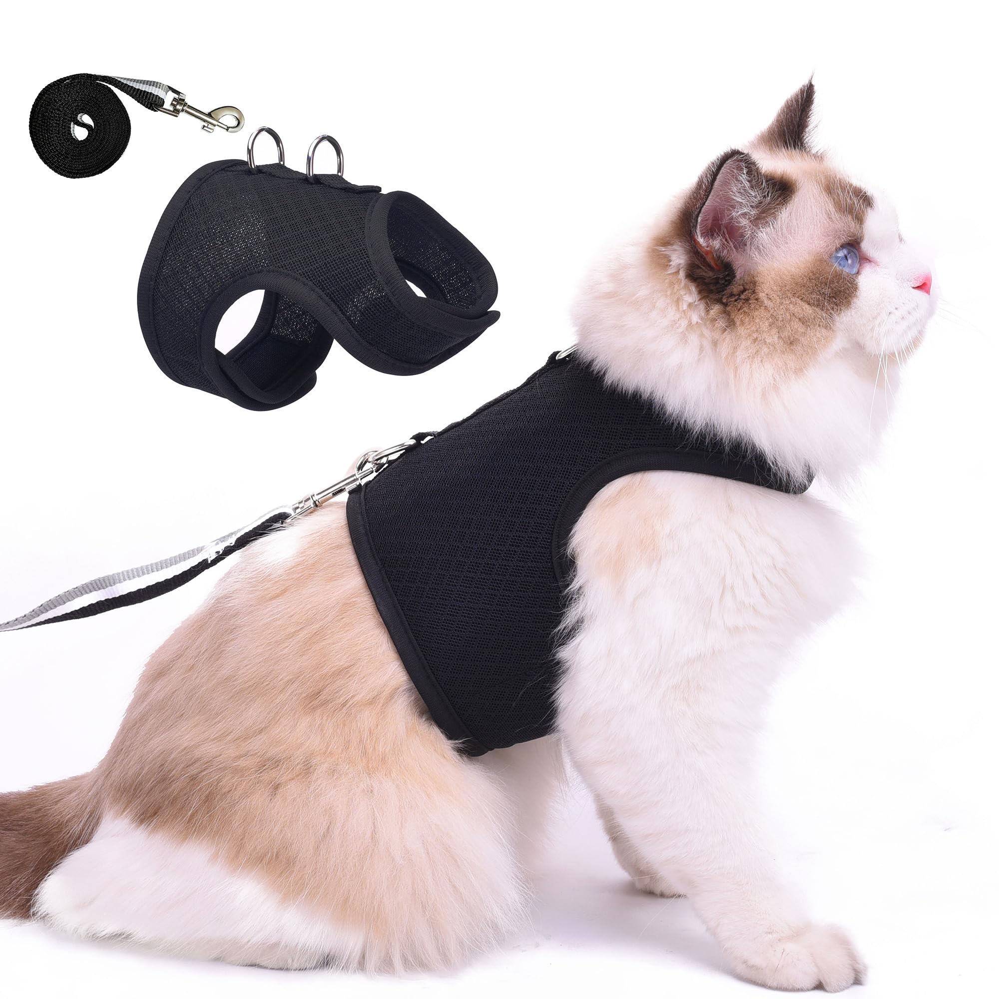 YIZHI MIAOW cat harness shown from the front in black.
